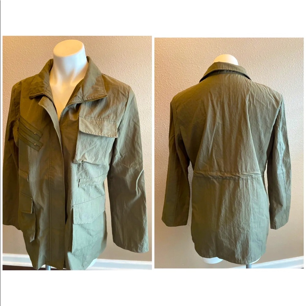 Full Zip Fatigue Jacket By Si Style Size Med Olive Green cotton polyester -14